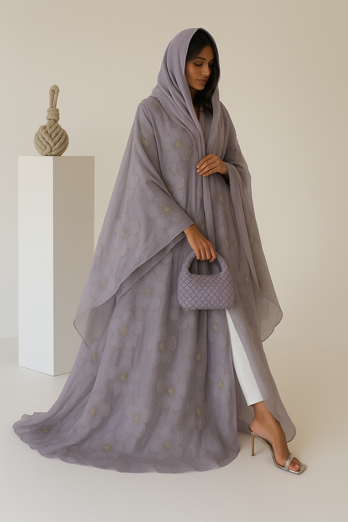 3D Floral Abaya - Purple