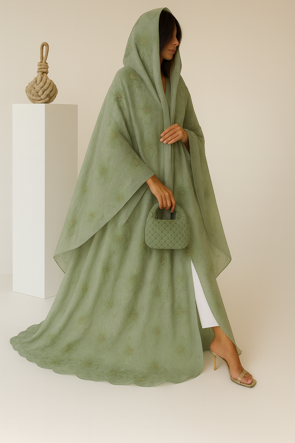 3D Floral Abaya - Green