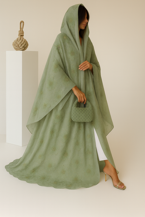 3D Floral Abaya - Green